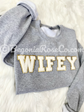 WIFEY crewneck sweatshirt patch color options - light pink, aqua, cream white