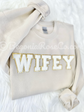 WIFE chenille patch sweatshirt heat pressed patches on Gildan fleece