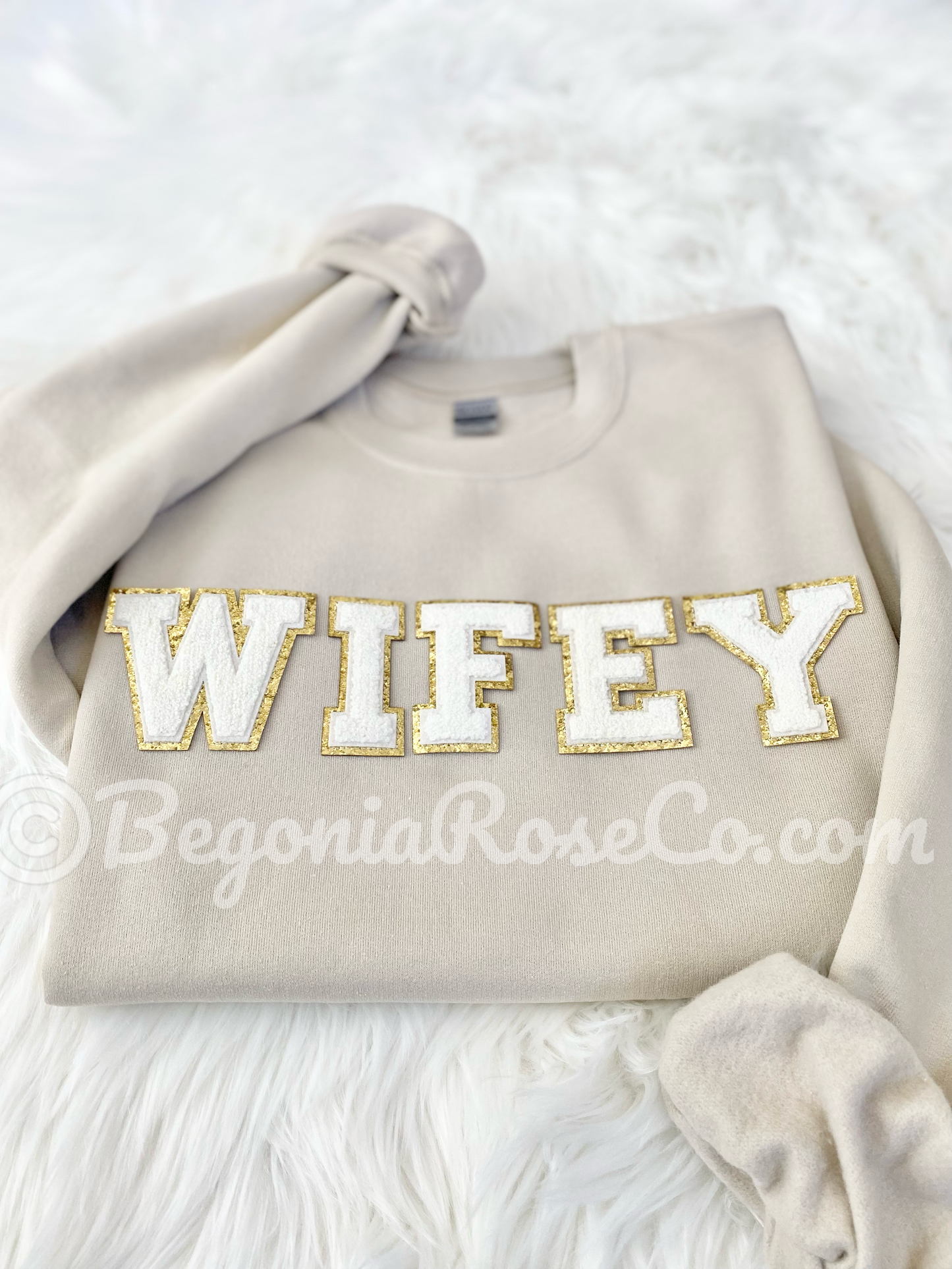 WIFE WIFEY patch sweatshirt in sand - bridal shower gift sweatshirt