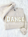 Chenille DANCE patch crewneck sweatshirt in sand - dance mom and dance teacher gift
