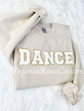 Chenille DANCE patch crewneck sweatshirt in sand - dance mom and dance teacher gift