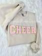 CHEER chenille patch sweatshirt cream white patch detail - cheer team apparel