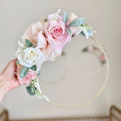 Floral Hoop Wreath, Nursery Floral Wreath, Nursery Wall Decor Girl, Photo Prop Wreath, Baby Shower Wreath Girl Nursery, Farmhouse Decor