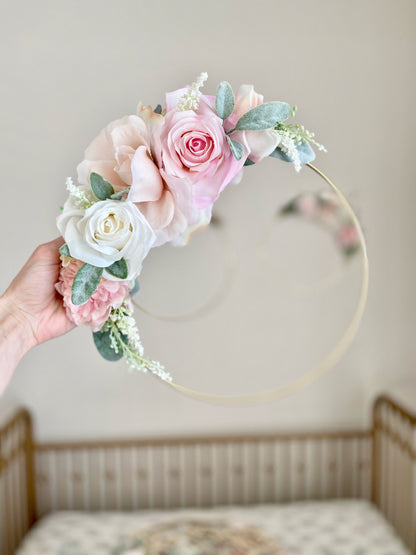 Floral Hoop Wreath, Nursery Floral Wreath, Nursery Wall Decor Girl, Photo Prop Wreath, Baby Shower Wreath Girl Nursery, Farmhouse Decor