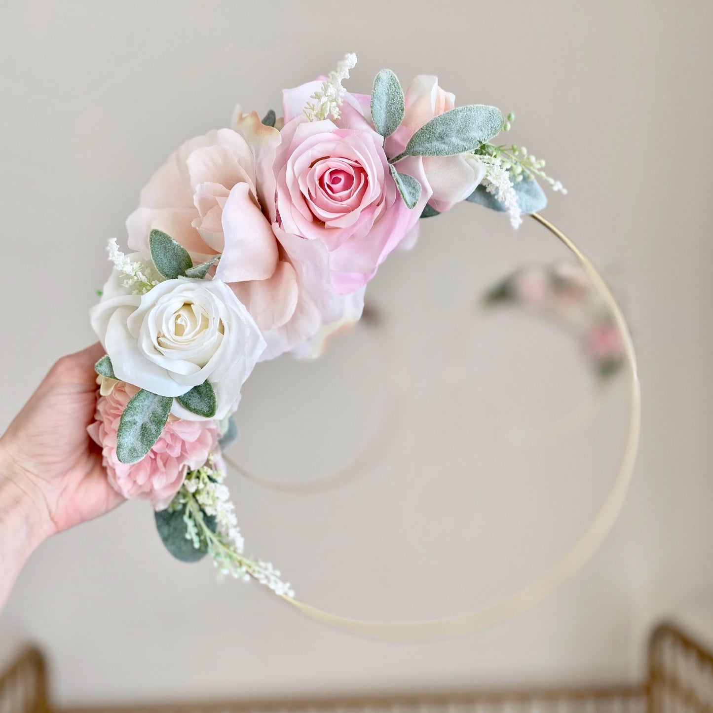 Floral Hoop Wreath, Nursery Floral Wreath, Nursery Wall Decor Girl, Photo Prop Wreath, Baby Shower Wreath Girl Nursery, Farmhouse Decor