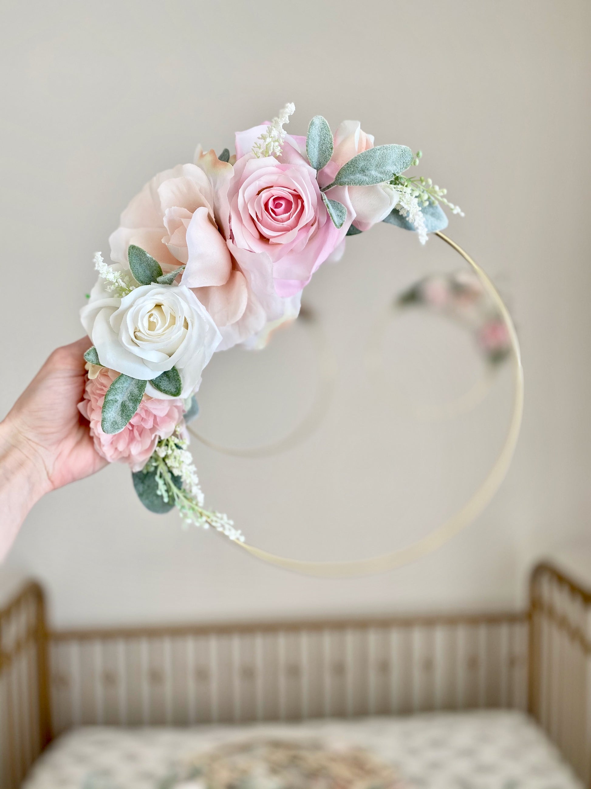 Floral Hoop Wreath, Nursery Floral Wreath, Nursery Wall Decor Girl, Photo Prop Wreath, Baby Shower Wreath Girl Nursery, Farmhouse Decor