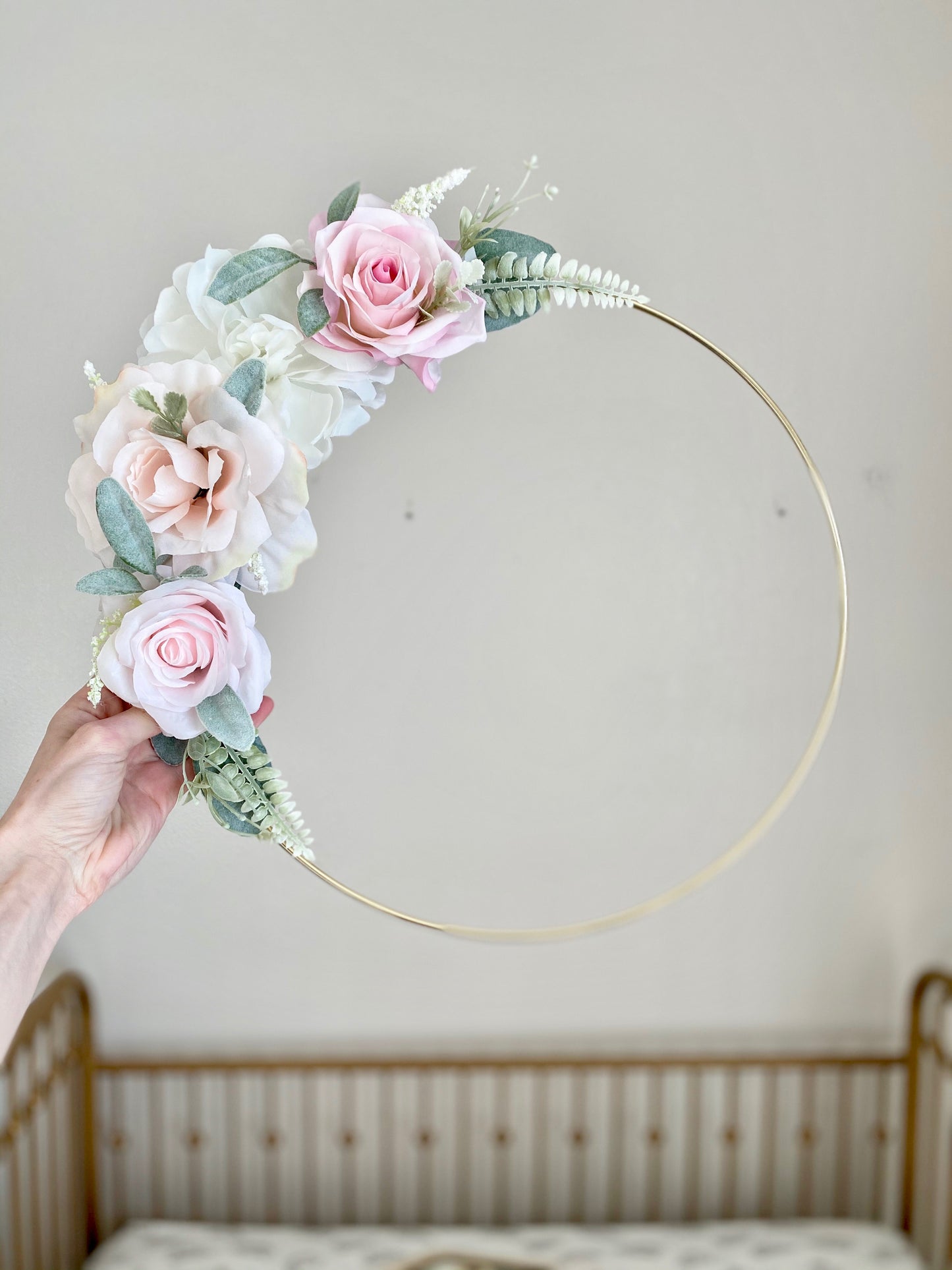 Floral Hoop Wreath, Nursery Floral Wreath, Nursery Wall Decor Girl, Photo Prop Wreath, Baby Shower Wreath Girl Nursery, Farmhouse Decor