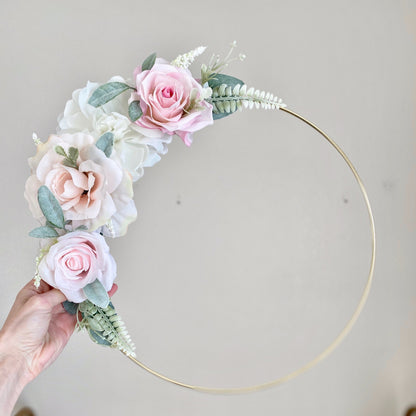 Floral Hoop Wreath, Nursery Floral Wreath, Nursery Wall Decor Girl, Photo Prop Wreath, Baby Shower Wreath Girl Nursery, Farmhouse Decor