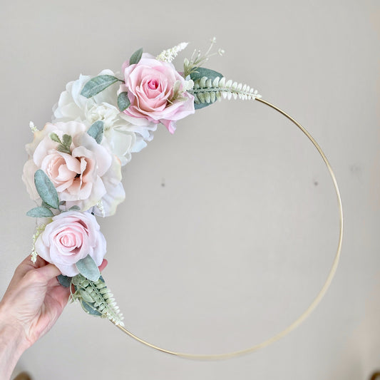 Floral Hoop Wreath, Nursery Floral Wreath, Nursery Wall Decor Girl, Photo Prop Wreath, Baby Shower Wreath Girl Nursery, Farmhouse Decor