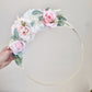 Boho Flower Hoop Wreath Custom Wall Hanging Decor, silk wildflowers with pampas and eucalyptus