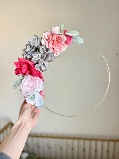 Floral Hoop Wreath, Nursery Floral Wreath, Nursery Wall Decor Girl, Photo Prop Wreath, Baby Shower Wreath Girl Nursery, Farmhouse Decor