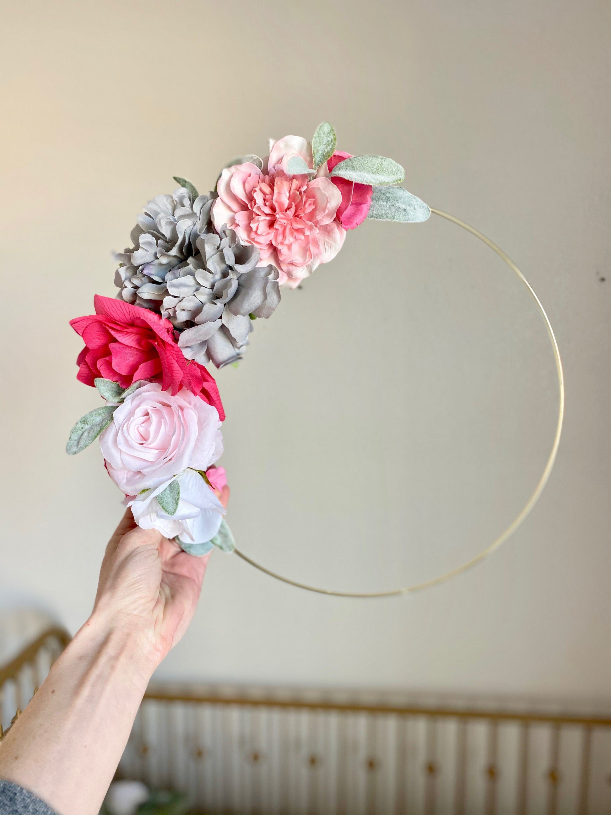 Floral Hoop Wreath, Nursery Floral Wreath, Nursery Wall Decor Girl, Photo Prop Wreath, Baby Shower Wreath Girl Nursery, Farmhouse Decor