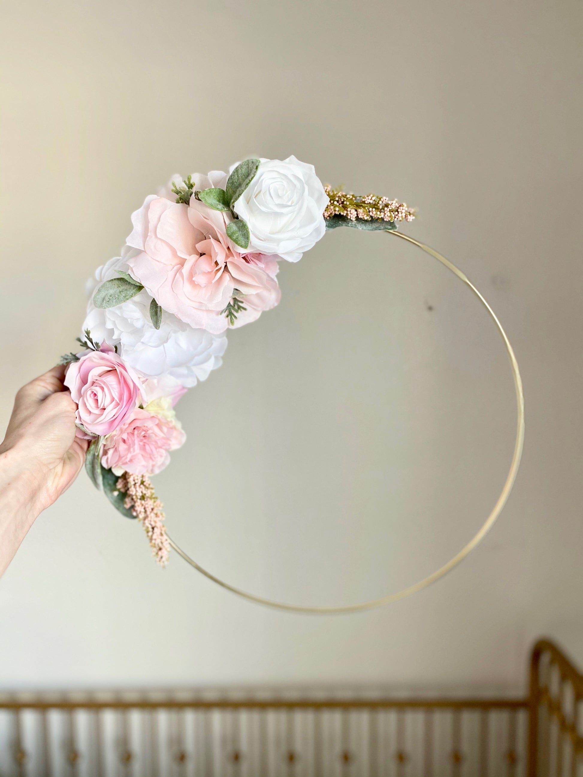 Floral Hoop Wreath, Nursery Floral Wreath, Nursery Wall Decor Girl, Photo Prop Wreath, Baby Shower Wreath Girl Nursery, Farmhouse Decor
