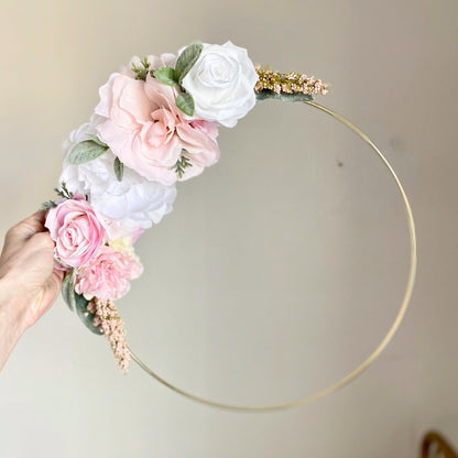 Floral Hoop Wreath, Nursery Floral Wreath, Nursery Wall Decor Girl, Photo Prop Wreath, Baby Shower Wreath Girl Nursery, Farmhouse Decor