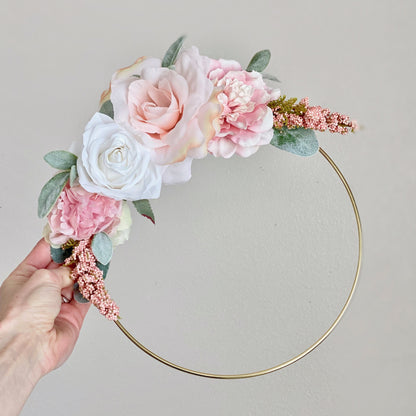 Floral Hoop Wreath, Nursery Floral Wreath, Nursery Wall Decor Girl, Photo Prop Wreath, Baby Shower Wreath Girl Nursery, Farmhouse Decor