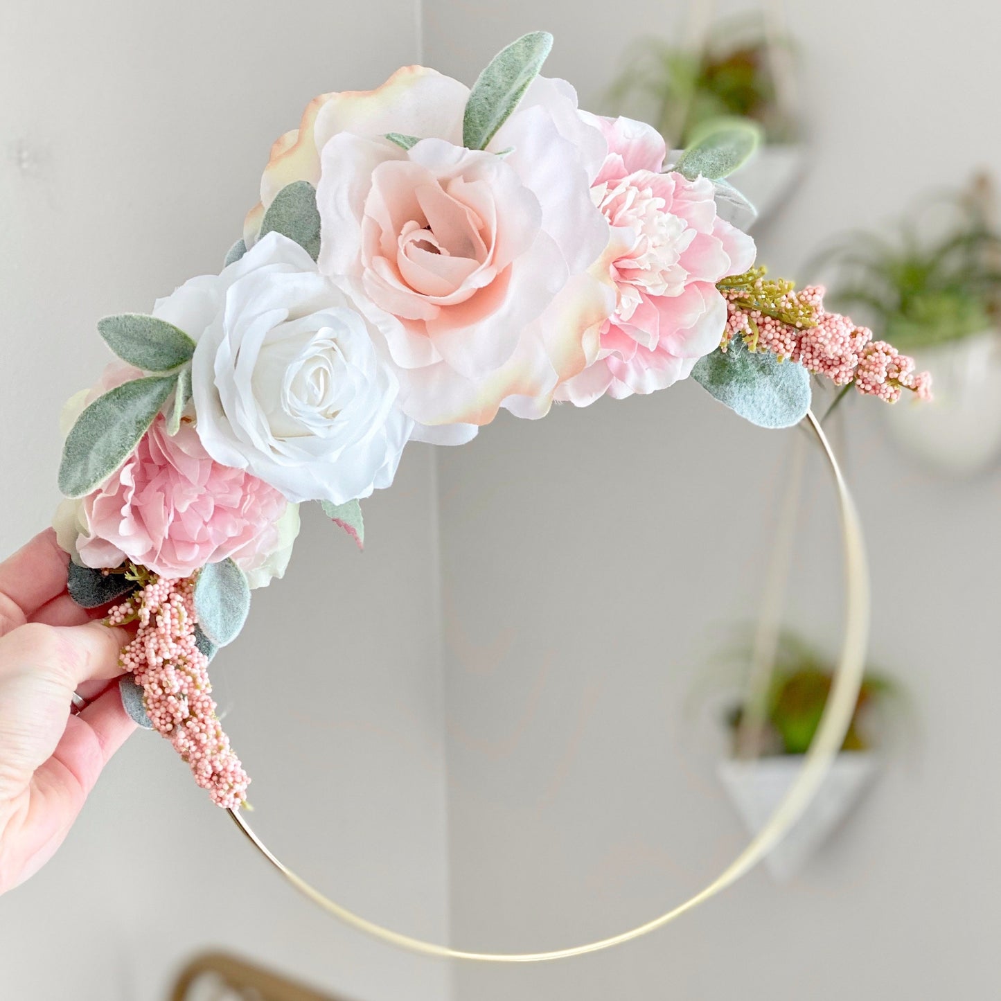 Floral Hoop Wreath, Nursery Floral Wreath, Nursery Wall Decor Girl, Photo Prop Wreath, Baby Shower Wreath Girl Nursery, Farmhouse Decor