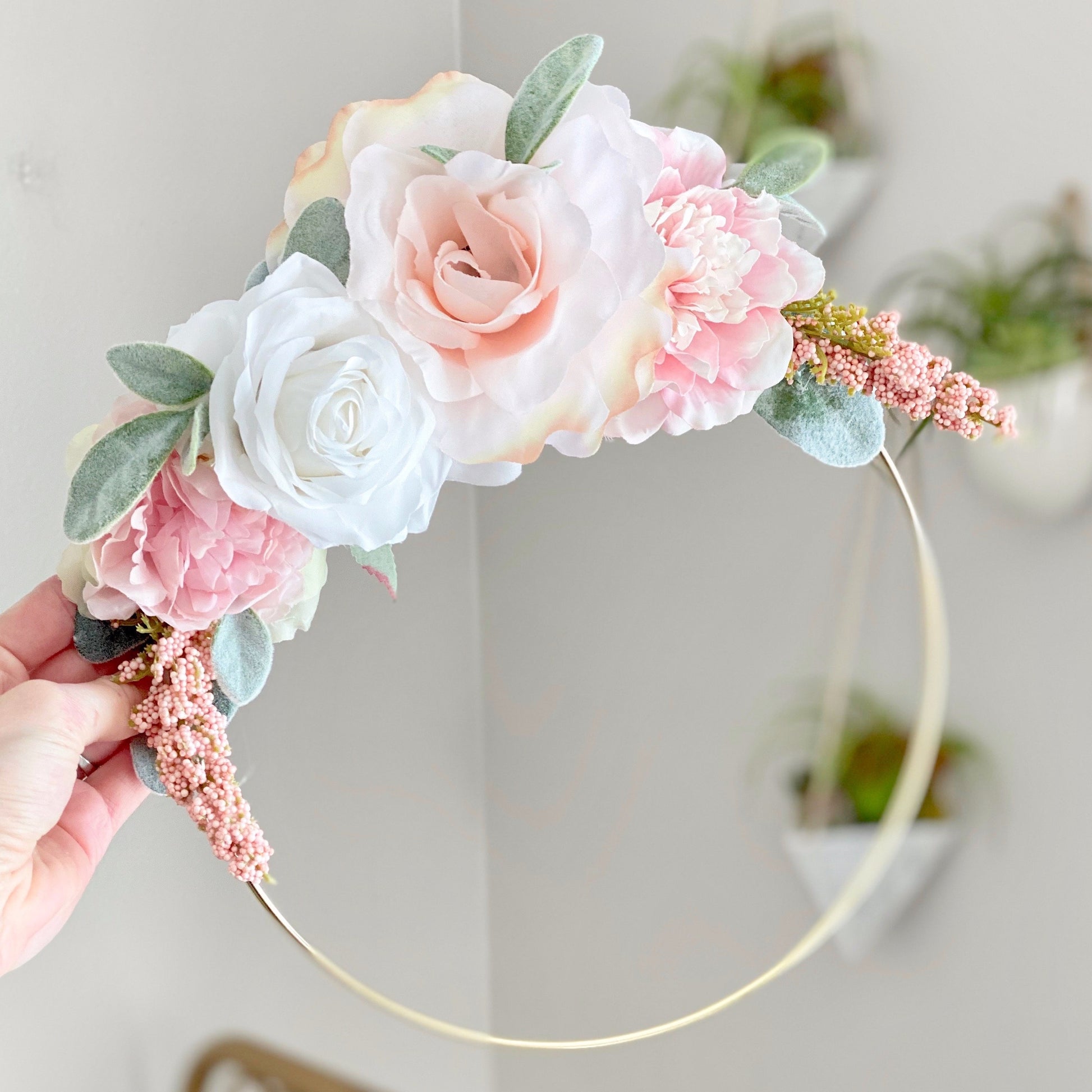 Floral Hoop Wreath, Nursery Floral Wreath, Nursery Wall Decor Girl, Photo Prop Wreath, Baby Shower Wreath Girl Nursery, Farmhouse Decor