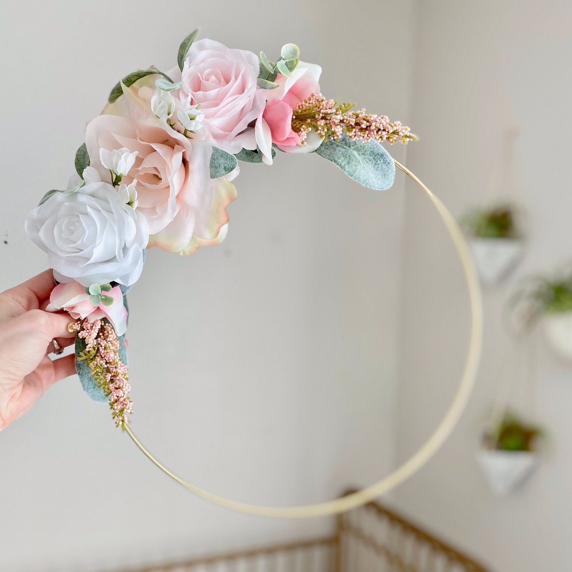 Floral Hoop Wreath, Nursery Floral Wreath, Nursery Wall Decor Girl, Photo Prop Wreath, Baby Shower Wreath Girl Nursery, Farmhouse Decor