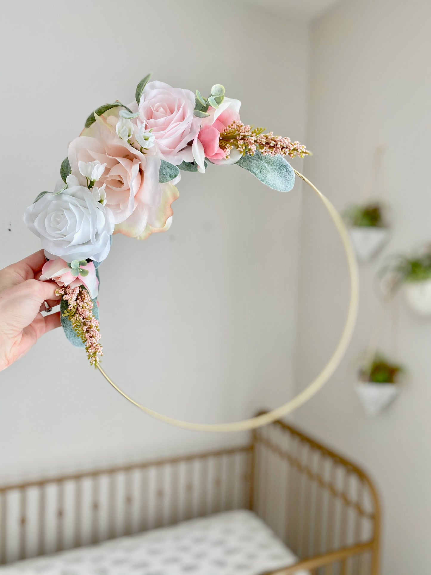 Floral Hoop Wreath, Nursery Floral Wreath, Nursery Wall Decor Girl, Photo Prop Wreath, Baby Shower Wreath Girl Nursery, Farmhouse Decor