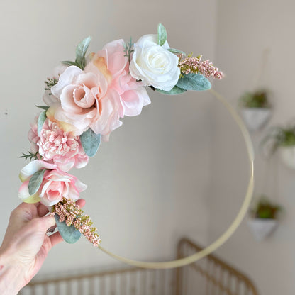 Floral Hoop Wreath, Nursery Floral Wreath, Nursery Wall Decor Girl, Photo Prop Wreath, Baby Shower Wreath Girl Nursery, Farmhouse Decor