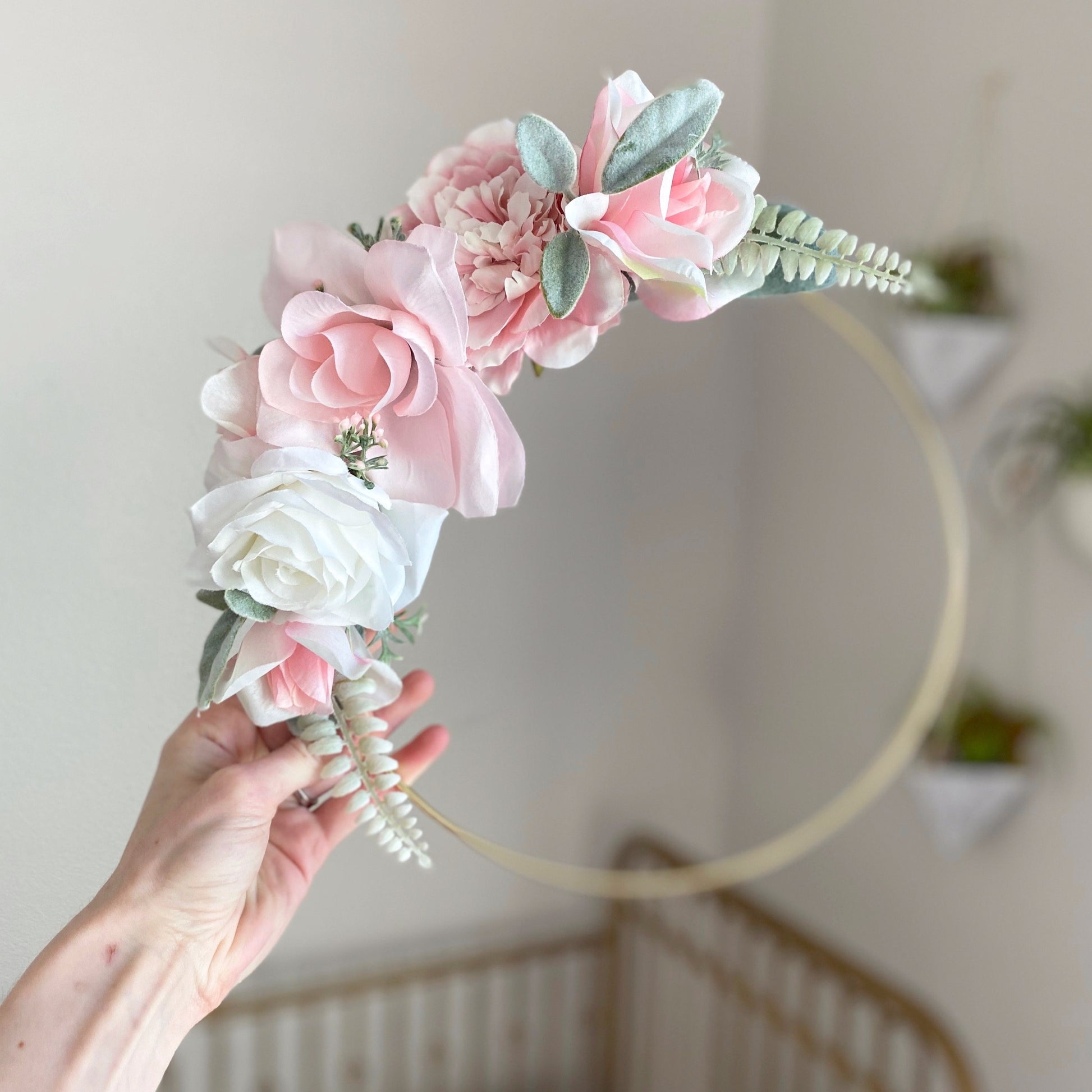 Floral Hoop Wreath, Nursery Floral Wreath, Nursery Wall Decor Girl, Photo Prop Wreath, Baby Shower Wreath Girl Nursery, Farmhouse Decor