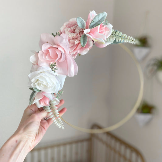 Floral Hoop Wreath, Nursery Floral Wreath, Nursery Wall Decor Girl, Photo Prop Wreath, Baby Shower Wreath Girl Nursery, Farmhouse Decor