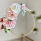 Custom Floral Ring Hoop Wall Hanging Wreath, real-touch silk florals on geometric ring frame