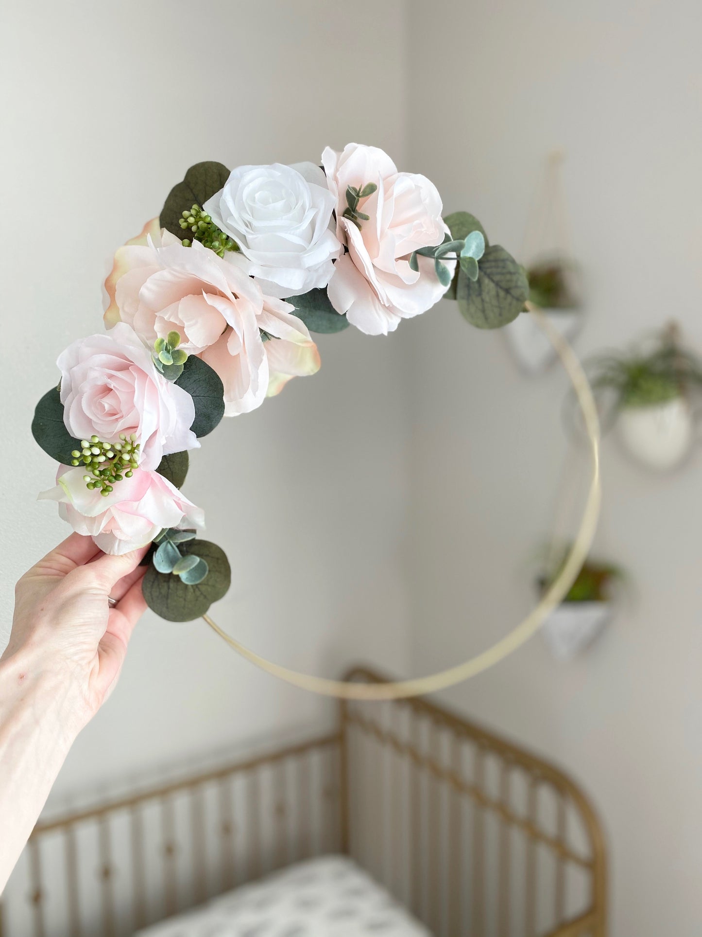 Floral Hoop Wreath, Nursery Floral Wreath, Nursery Wall Decor Girl, Photo Prop Wreath, Baby Shower Wreath Girl Nursery, Farmhouse Decor