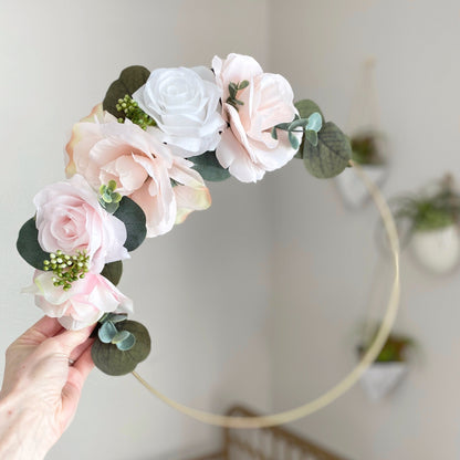 Floral Hoop Wreath, Nursery Floral Wreath, Nursery Wall Decor Girl, Photo Prop Wreath, Baby Shower Wreath Girl Nursery, Farmhouse Decor