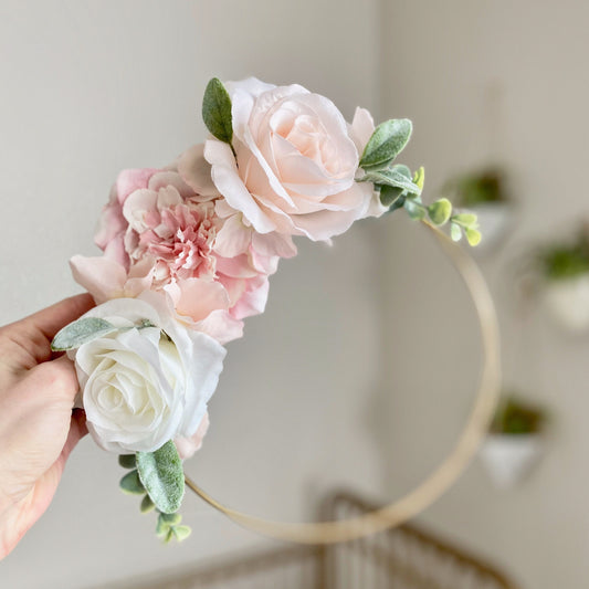 Floral Hoop Wreath, Nursery Floral Wreath, Nursery Wall Decor Girl, Photo Prop Wreath, Baby Shower Wreath Girl Nursery, Farmhouse Decor