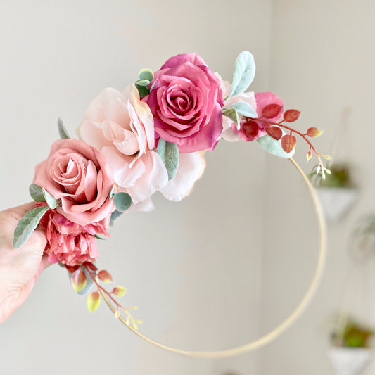 Floral Hoop Wreath, Nursery Floral Wreath, Nursery Wall Decor Girl, Photo Prop Wreath, Baby Shower Wreath Girl Nursery, Farmhouse Decor