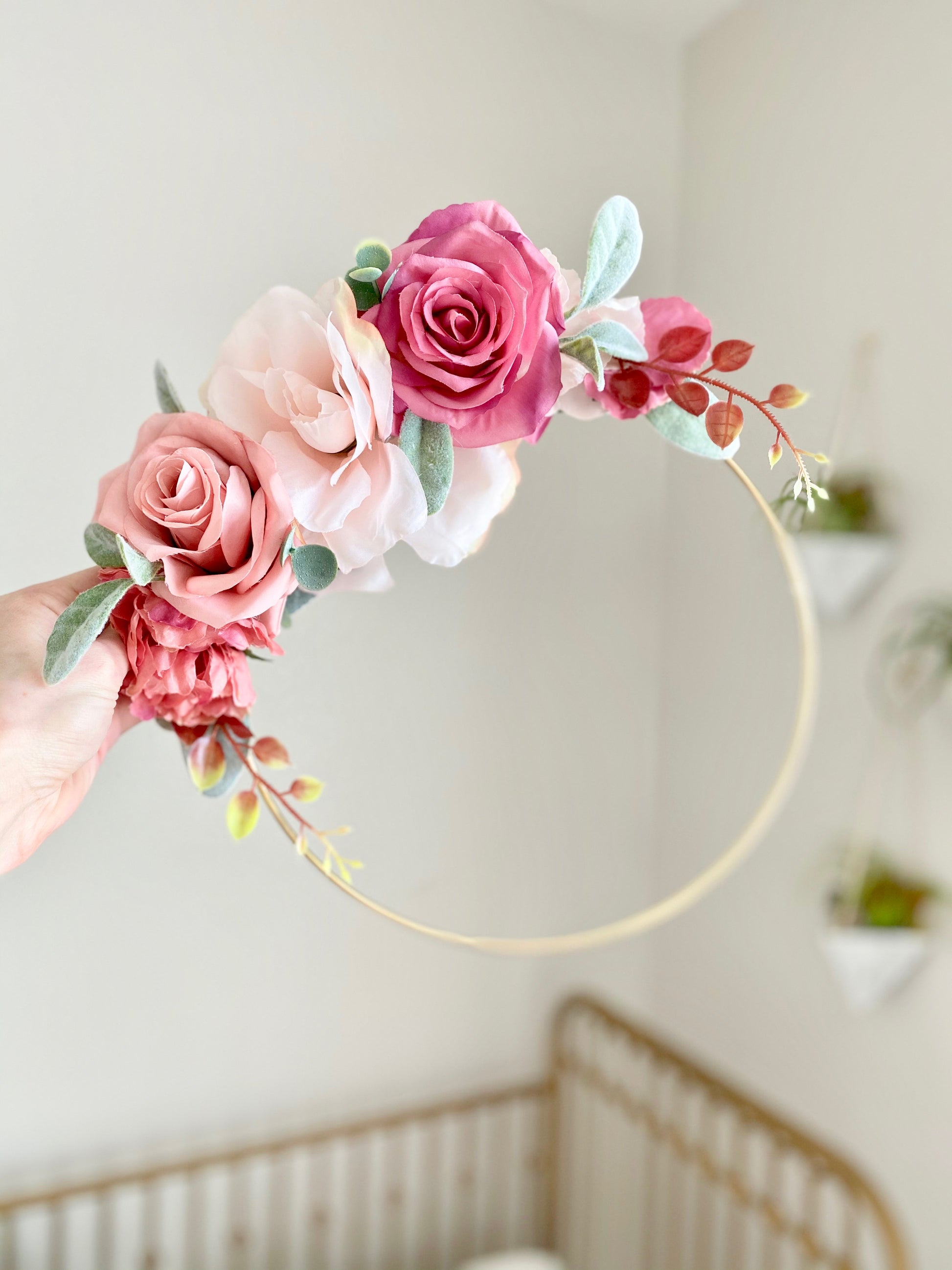 Floral Hoop Wreath, Nursery Floral Wreath, Nursery Wall Decor Girl, Photo Prop Wreath, Baby Shower Wreath Girl Nursery, Farmhouse Decor