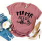 Mama Needs Coffee T-shirt size chart XS to 3XL ring-spun cotton