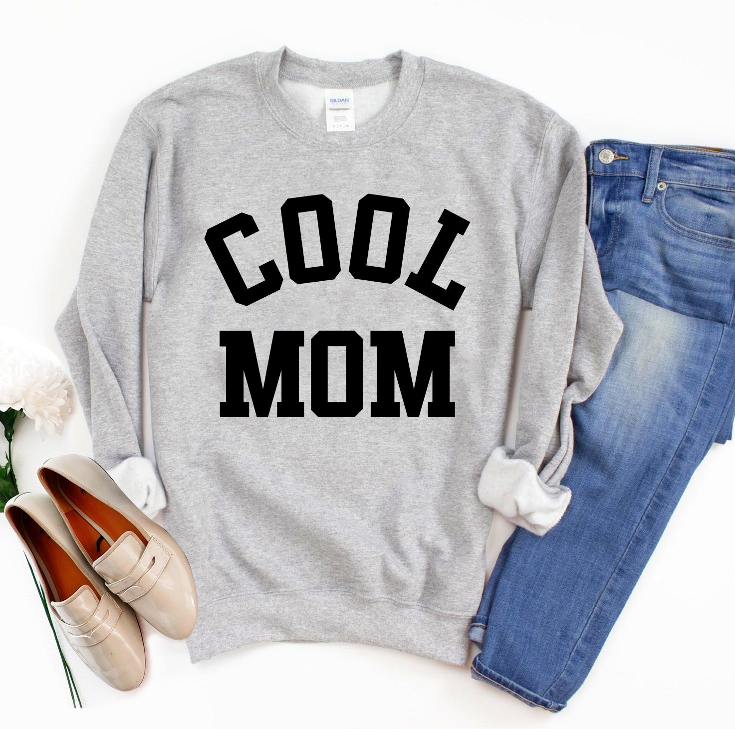 Cool Mom Sweatshirt in heather grey - cozy mom crewneck pullover