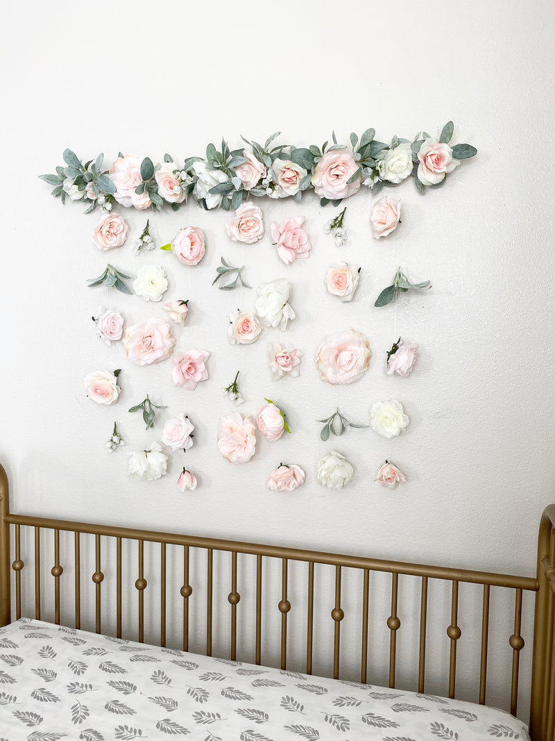 Flower Wall Hanging, Boho Baby Shower, Boho Bridal Shower Decor, Girl Nursery Decor Girl, Over the Crib Sign, Floral Wall, Flower Curtain