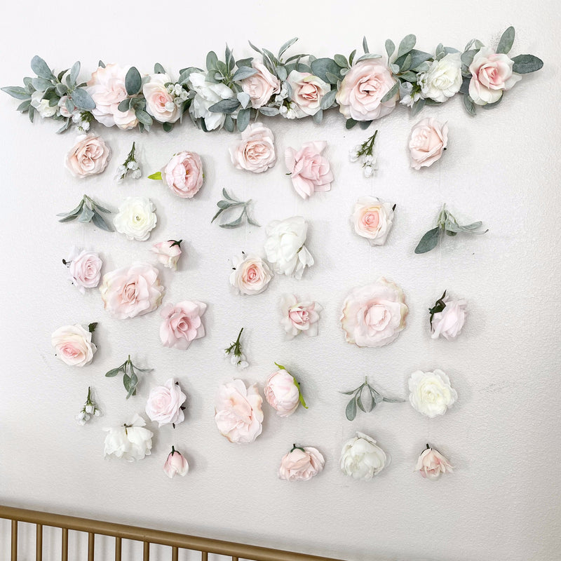 Flower Wall Hanging, Boho Baby Shower, Boho Bridal Shower Decor, Girl Nursery Decor Girl, Over the Crib Sign, Floral Wall, Flower Curtain