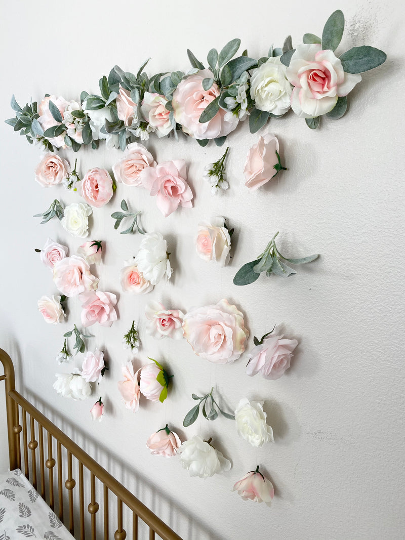 Flower Wall Hanging, Boho Baby Shower, Boho Bridal Shower Decor, Girl Nursery Decor Girl, Over the Crib Sign, Floral Wall, Flower Curtain