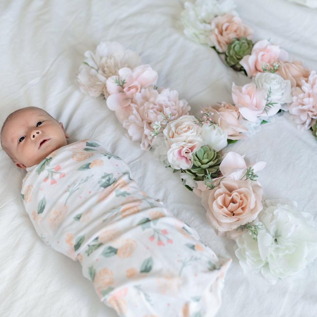 Floral letter newborn milestone photo prop for blush nursery