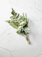 Boho faux succulent bouquet with mixed greenery and ferns for rustic weddings