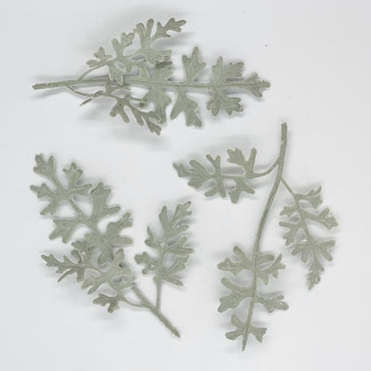 Set of 3 Artificial Frosted Dusty Miller Accent Flocked Dusty Miller Plant Faux Dusty Miller Greenery Faux Dusty Miller Sprig Flocked Leave