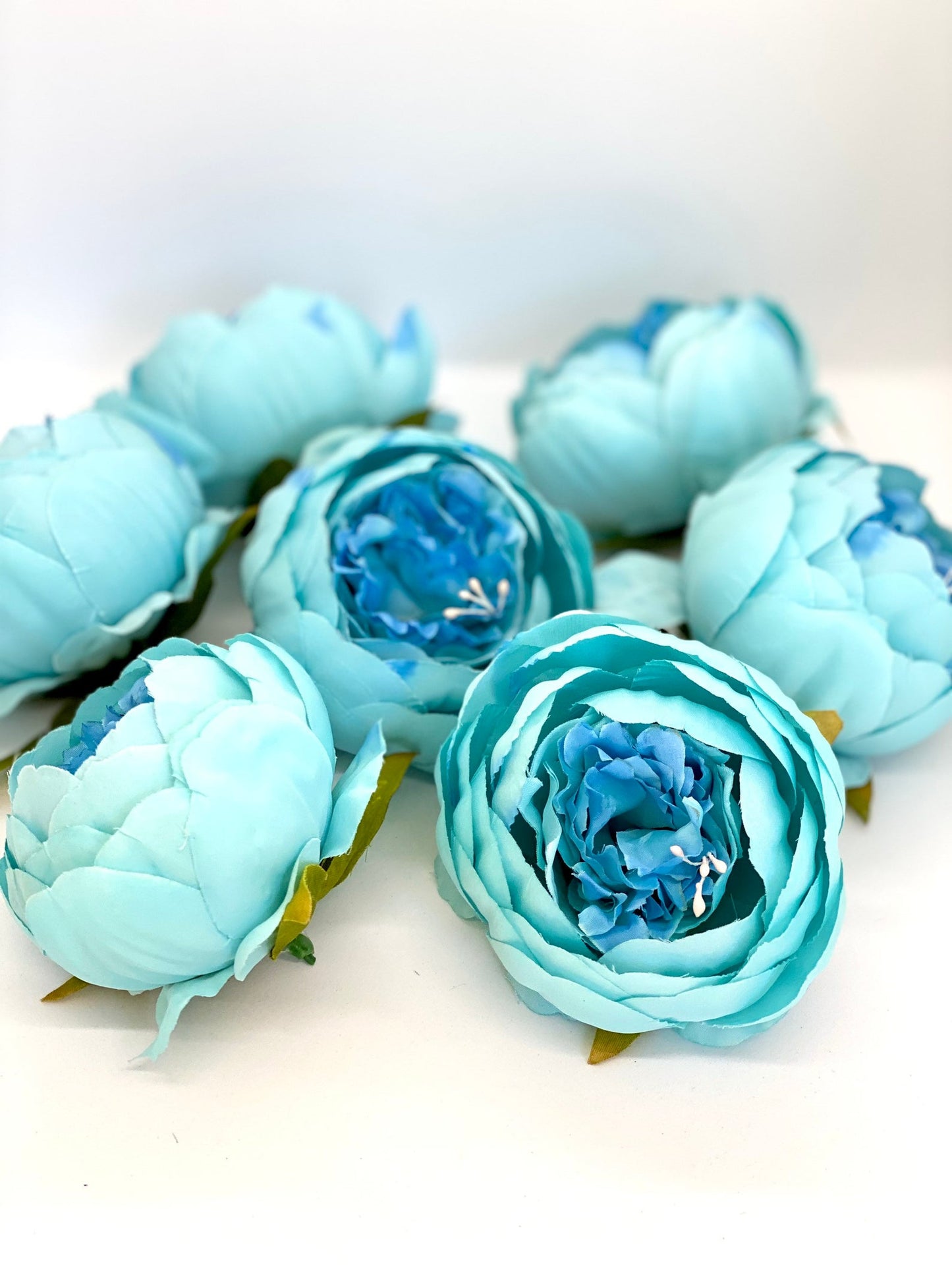 4" Double Peony in Bright Aqua Blue Closed Blue Peony Blush Peony Closed Aqua Peony Two Tone Peony Wedding Peony Flower Cake Peony Blue