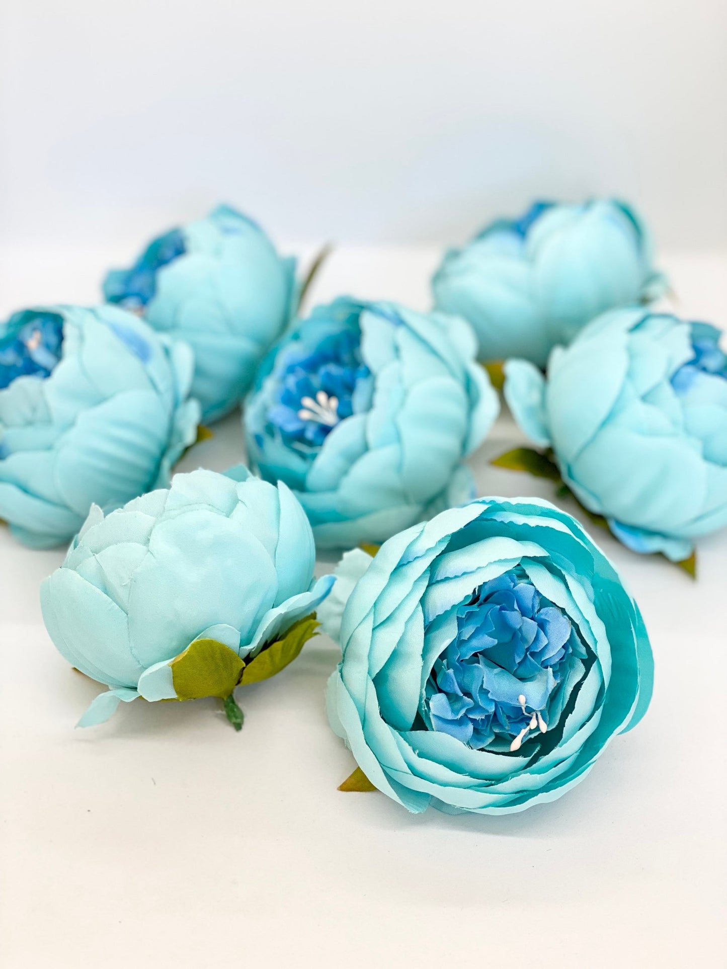 4" Double Peony in Bright Aqua Blue Closed Blue Peony Blush Peony Closed Aqua Peony Two Tone Peony Wedding Peony Flower Cake Peony Blue