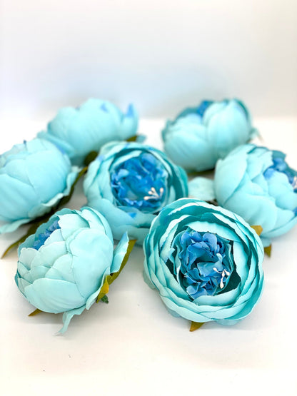 4" Double Peony in Bright Aqua Blue Closed Blue Peony Blush Peony Closed Aqua Peony Two Tone Peony Wedding Peony Flower Cake Peony Blue
