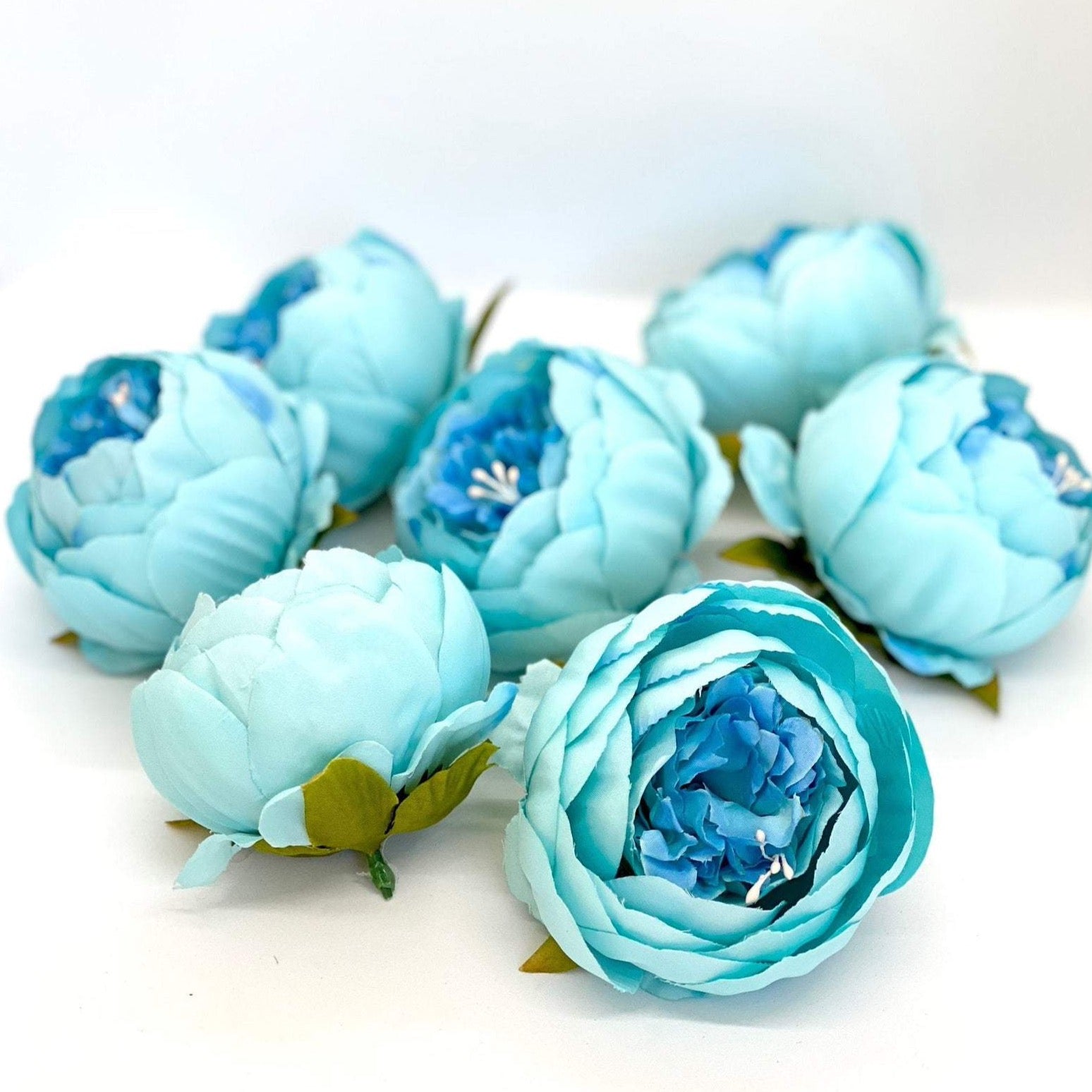 4" Double Peony in Bright Aqua Blue Closed Blue Peony Blush Peony Closed Aqua Peony Two Tone Peony Wedding Peony Flower Cake Peony Blue
