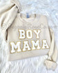 BOY MAMA chenille patch crewneck sweatshirt white with light pink letter patches