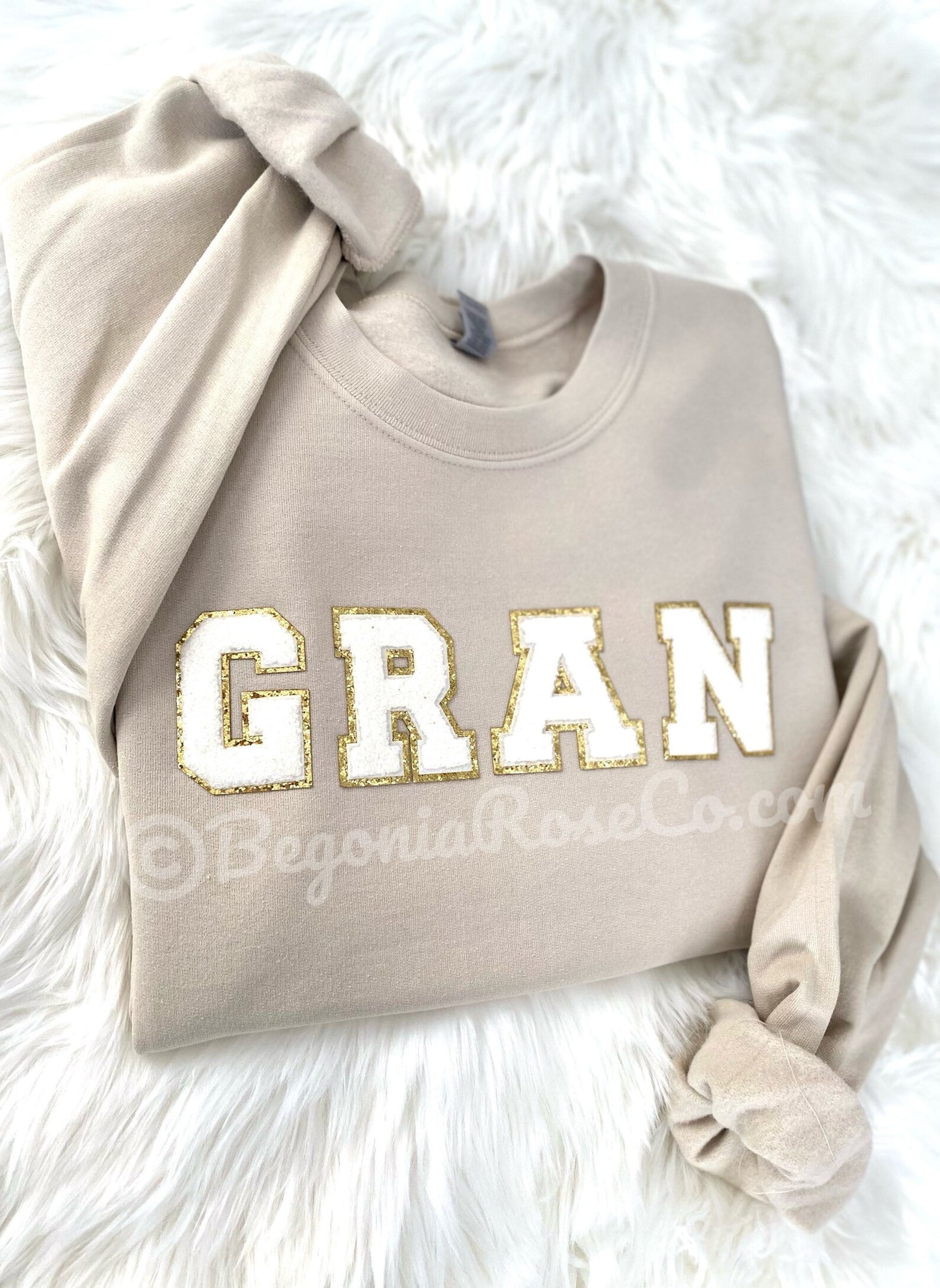 MIMI patch sweatshirt black with cream white chenille letters - grandma gift