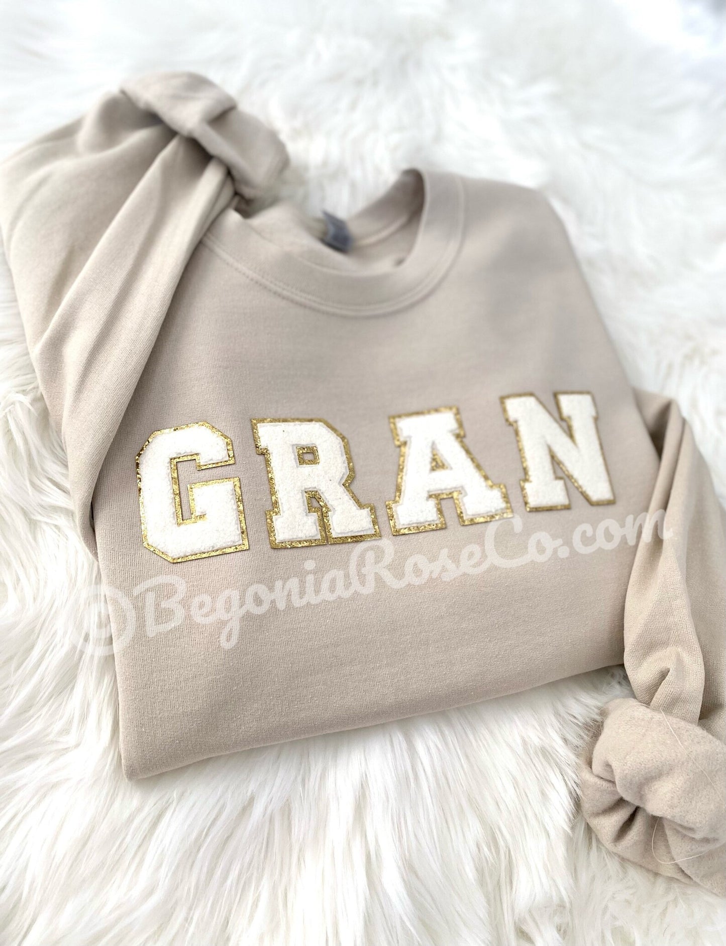 NANA patch sweatshirt grey with light pink chenille letter patches - grandma gift