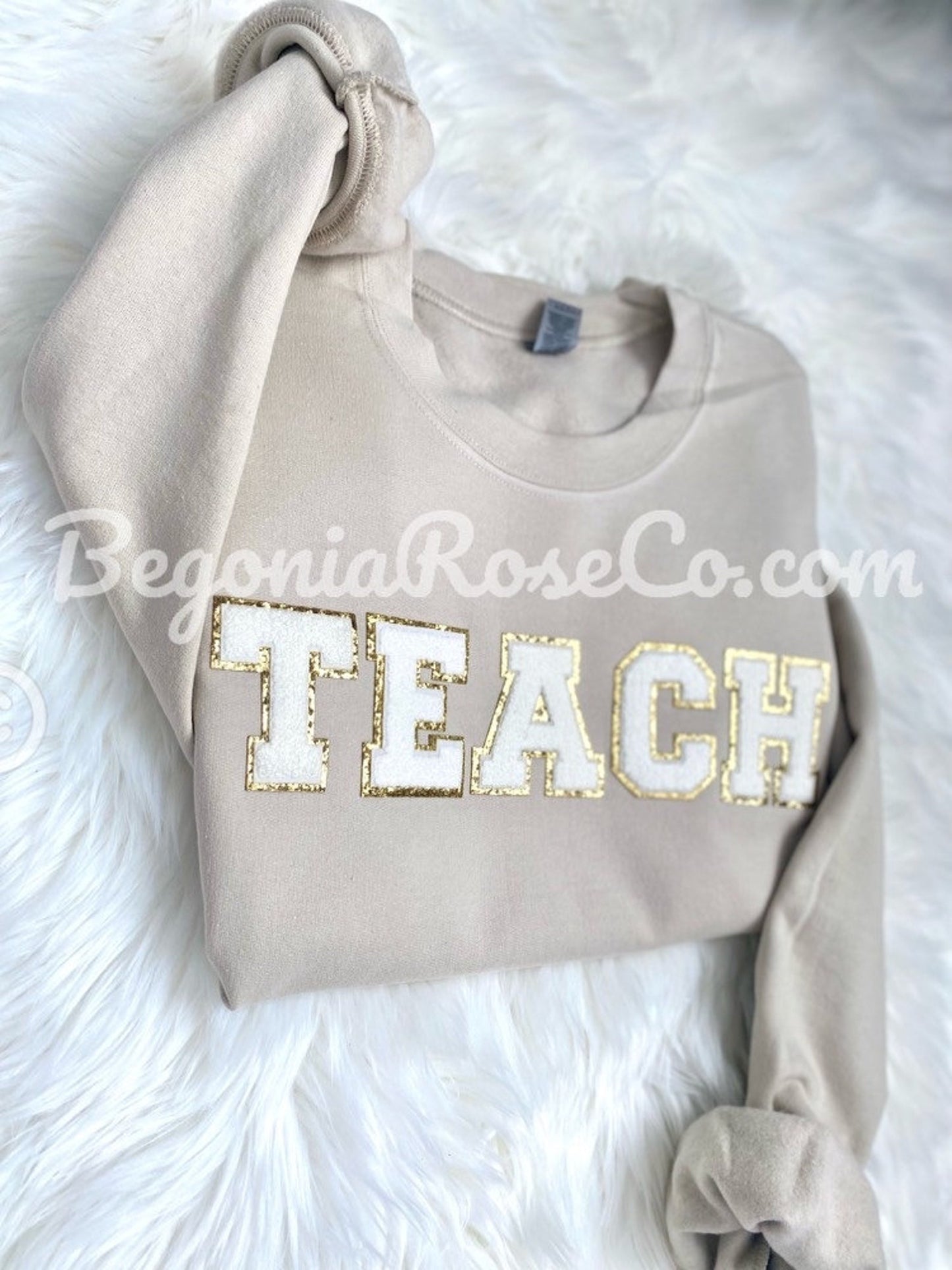 TEACH chenille patch sweatshirt in grey - teacher appreciation gift crewneck