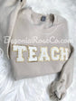 Chenille TEACH patch sweatshirt close-up of patch - end of year teacher gift