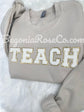 TEACH chenille patch crewneck sweatshirt in sand - custom teacher gift sweatshirt